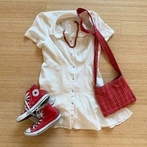 Urban Outfitters Summer Linen Off-White Button Down Dress - Women's Small